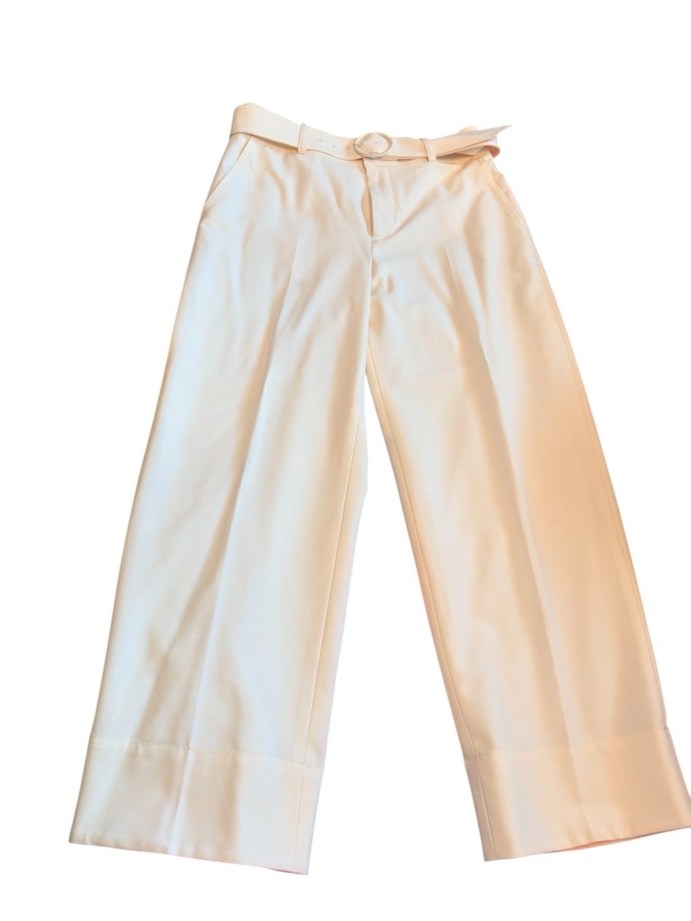 Club Monaco High-Waist Wide Leg Cropped Cream Trousers with Belt